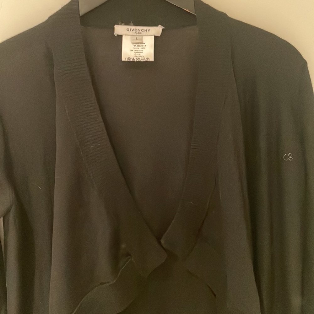 Open front black cardigan sweater with rib detail size large Givenchy paris - Picture 2 of 6